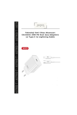 Teknoloji Seti Cihaz Aksesuarı Ce15 Eu 20w Pd Hızlı Şarj Adaptörü Ve Type-c To Lightning Kablo