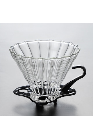 Xindoker Büyük Boylu Isıya Dayanıklı Cam V60 Filtre Kahve Fincanı, Koyu Plastik Tabanlı, Kapağı Var, Logo Özelleştirilebilir El Çekimli Siyah