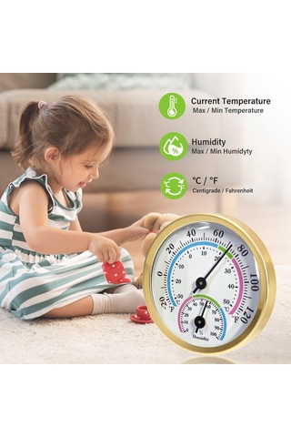 Skycity Altın Renkli Kompakt Oda Sıcaklık Nem Ölçer - Duvar Montajlı, Pil Gerektirmeyen Ev Ofis Serinlik Kontrol Cihazı