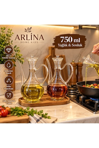 2'li 750 Ml İbrik Model Cam Yağlık Seti-akasya Standlı