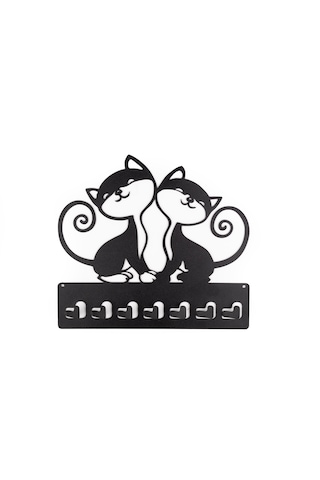 Baykush - Metal Dekoratif Kedi Desenli Anahtarlık Askısı Antrasit