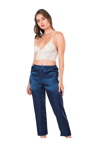 İPEK ÖZMEL Kadın  Saten Petrol Mavisi  Pijama Takım Petrol Mavi