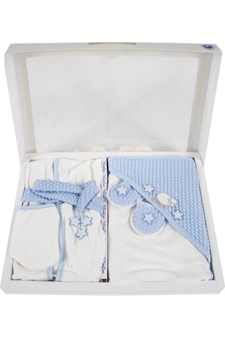 10 Parça Mavi Kuzu Hastane Çıkışı Ve 4 Parça Bebek Bornoz Seti Mavi