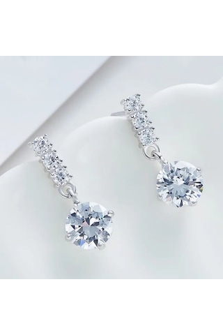 Monemel Kristal Taşlı Sallantılı Küpe Altın Kaplama E02307 Gümüş