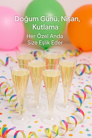 6 Lı Şeffaf Plastik Şampanya Kadehi Düğün, Parti Ve Davet Sunumlarına Uygun Bardak