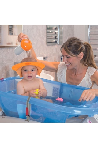 Okbaby Bebek Banyo Seti Bella Dijital Termometreli Çift Yönlü Küvet + Küvet Taşıyıcı + Hippo Duş Şapkası A.gri