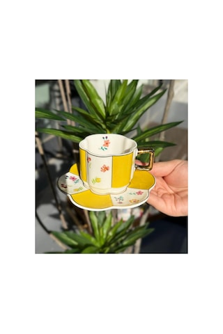 6lı Lissome Yellow Flower Porselen Kahve Fincanı Seti 90cc-6546 Çok Renkli