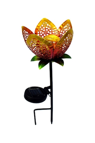 Yifomall Güneş Enerjili Altın Sarı Demir Çelik Delikli Çiçek Desenli Bahçe, Ev Bahçesi Ve Peyzaj Dekorasyonu İçin Dış Mekan Toprak Takılı Led Işık