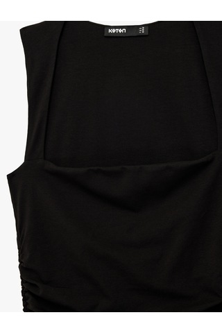 Koton Pamuklu Slim Fit Drape Detaylı Kare Yaka Kolsuz Bluz Siyah 6sak10172ek Siyah