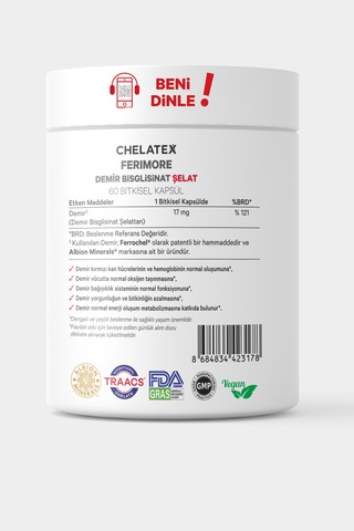 Chelatex Ferimore Demir Bisglisinat Şelat 60 Bitkisel Kapsül