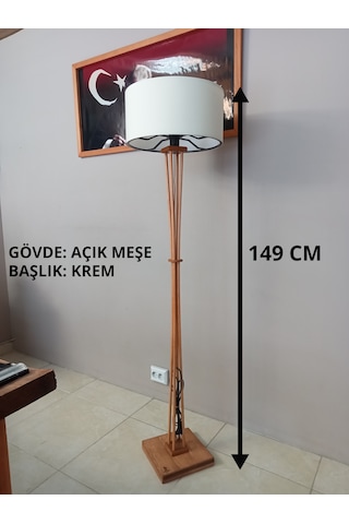 Açık Meşe Ahşap Köşe Aydınlatma- Krem Başlık-anahtarlı Kablo