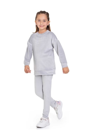 Kadife Basic Düz Renk Çocuk Takım Gri