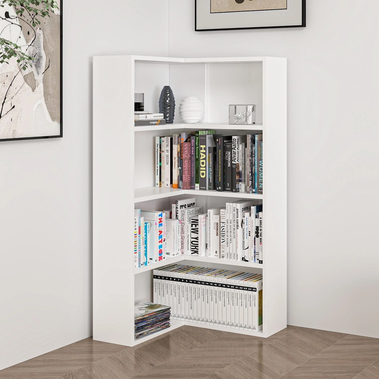 Adel 3 Raflı Köşe Kitaplık - Beyaz Beyaz