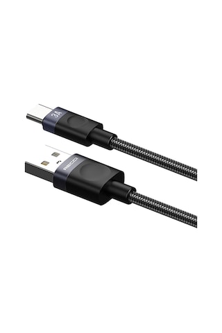 Recci Rs50c Usb-a To Type-c Örgü Tasarımlı Hızlı Şarj Özellikli Data Ve Şarj Kablosu 1m Siyah