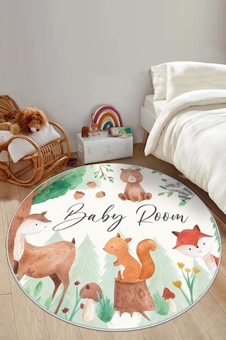 West Home Makinede Yıkanabilir Kaymaz Taban Leke Tutmaz Yuvarlak Çocuk Halısı Oyun Matı Wh 552 Green Yuvarlak Yeşil