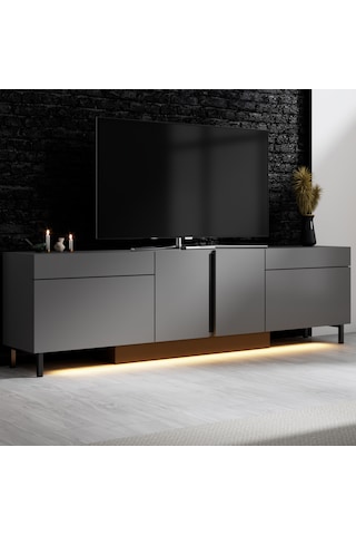 Paris Siyah Demir Ayaklı Rgb Led Işık Sistemli Antrasit Tv Ünitesi Tv Sehpası Antrasit - Siyah