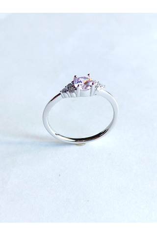 Gümüş Özel Pembe Tek Taş Çiçek Tasarım Kadın Yüzük