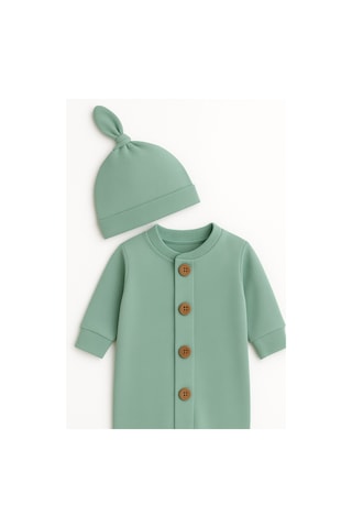 Mevsimlik %100 Pamuk Bereli Bebek Tulum Takım - Yeni Sezon Unisex Yeşil