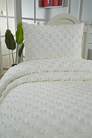 Çeyiz Diyarı Konik 2 Parça Tek Kişilik Pike Takımı Krem Krem