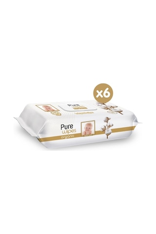 Pure Baby Wipes Pamuklu Organic Islak Mendil 90' Lı 6 Paket 540 Yaprak Tekli