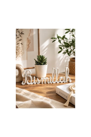 Bismillah Masaüstü Dekoratif Yazı Modern İslami Ev Dekoru Beyaz