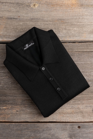 Woolen World Polo Yaka Battal Büyük Boy Yünlü Triko Kazak Siyah