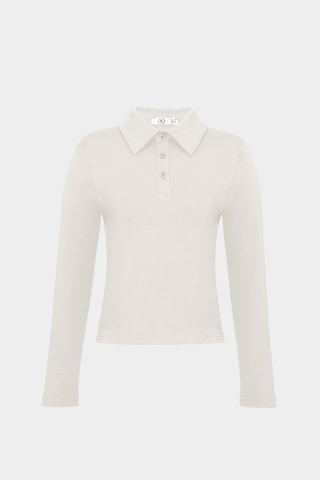 Açelyaokcu Premium Polo Yaka Vatka Detaylı Pamuklu Fit Tişört Krem