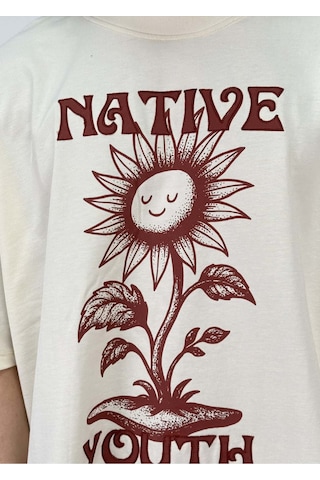 Zaee Native Youth Baskılı Oversize T-shirt Krem