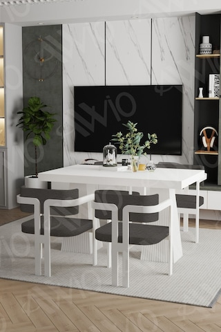 Avvio Angelos Lake Mdf Ayak Tokyo Demonte Sandalye 80x120 Yemek Masası Mutfak Masası 4 Kişilik Beyaz