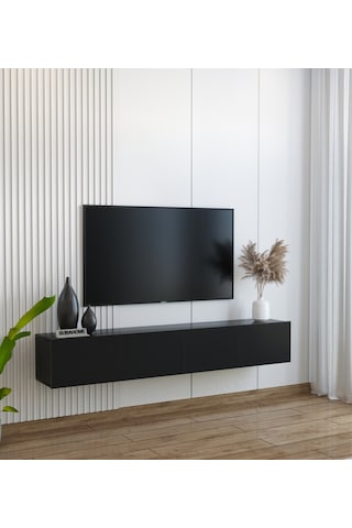 Duvara Monte Modern Minimalist Siyah Tv Ünitesi Mdf 160 Cm