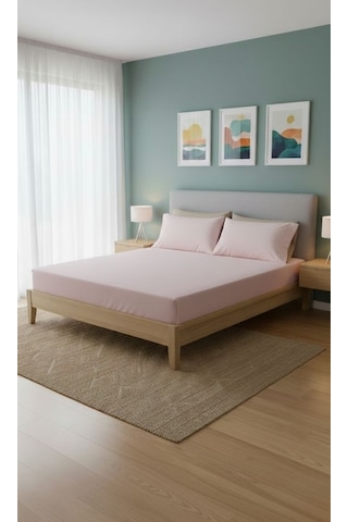 Ranforce Çift Kişilik Lastikli Çarşaf Seti Yastık Kılıflı 180 X 200+30 Pembe