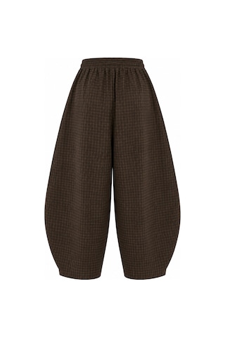 Laluvia Olive - Kahve Ekoseli Barrel Pantolon - 51473 Kahverengi