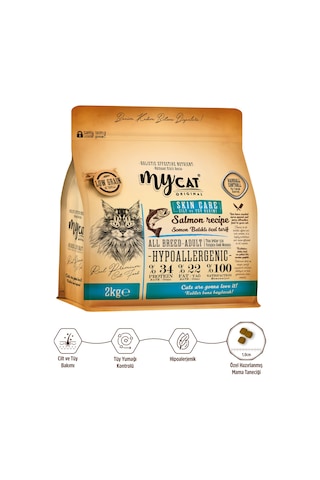 Mycat Az Tahıllı Skin Care Somon Balıklı Yetişkin Kedi Maması 2 KG