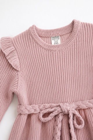 Babyhola %100 Organik Triko Kız Bebek Çocuk Kemerli Elbise 32125 Pudra