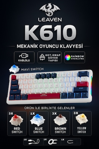 K610 Kablolu Lacivert - Beyaz Mekanik Oyuncu Klavyesi-61 Tuş Rgb-hot Swap - Mavi Switch