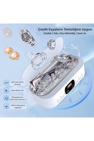 Ultrasonik Temizleme Cihazı 400ml Makyaj Fırçası, Gözlük, Takı & Saat Temizleyici Dijital Zaman Ayarlı Derin Temizlik