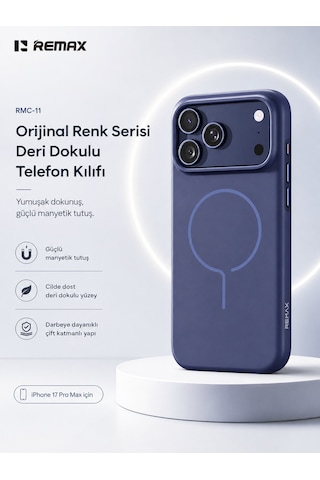 Remax Apple iPhone 17 Pro Max Magsafe Uyumlu Metal Tuşlu Premium Kılıf Rmc-11 Mavi