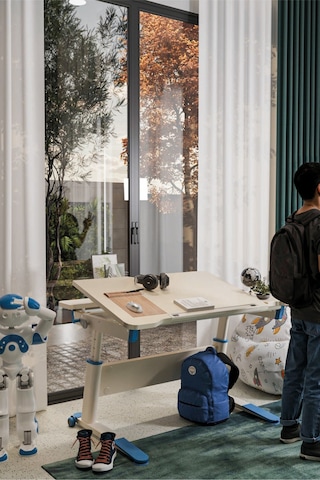 Sirius Simple Yükseklik Ve Eğim Ayarlı, Bilgisayar Ve Ofis Masası, Modern Ekru Çalışma Masası Mavi Gri