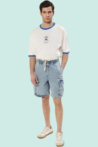 Ersefa Erkek Kısa Boy Denim Şort Pamuk Renk Geniş Paça Rahat Günlük Komb Açık Mavi