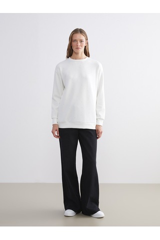 Lcw Comfort Beyaz Bisiklet Yaka Taşlı Kadın Sweatshirt