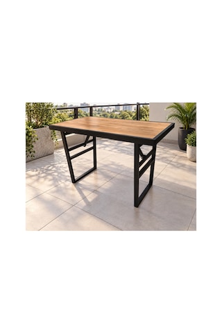 Metal Çerçeveli Suntalam Siyah Ayak İp Detay Bahçe Mobilyası Masası Sehpası 93x55cm Diğer