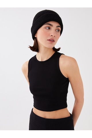 Lcw Vision Siyah Kadın Bisiklet Yaka Düz Crop