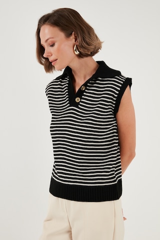Lela Çizgili V Yaka Triko Bayan Süveter 4616171 Siyah-Krem