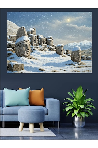 Kar Altında Nemrut Dağı Dekoratif Kanvas - Mdf Ahşap Tablo