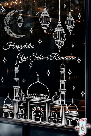 Ramazan Cam Sticker Çift Taraflı Büyük Vitrin & Ev Süsü Hoşgeldin Ya Şehr-i Ramazan Cam Yazısı Dijital Baskı