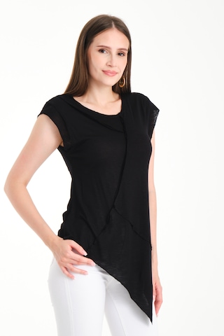 Asimetrik Penye Bluz Siyah