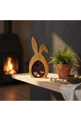 Simdale Wood İsimli Ahşap Tavşan Ve Kalp Motifli Kırmızı Yumurta