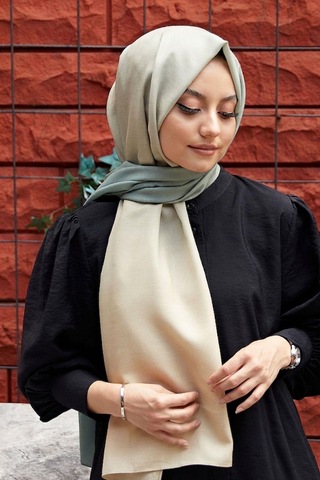 Afvente Degrade Desen Haki-krem Soft Pamuk Şal Diğer