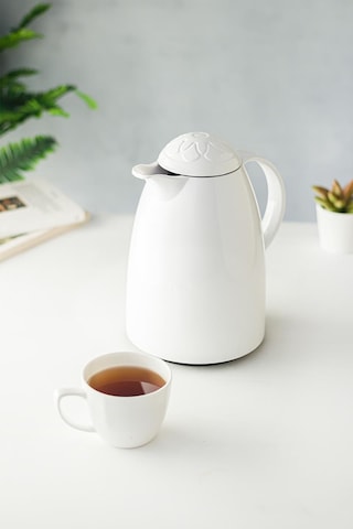 1 Lt Isı Yalıtımlı Çay Ve Soğuk Su Termosu Soft Beyaz 12 Saat Sıcak Tutar& İçi Camdır Beyaz