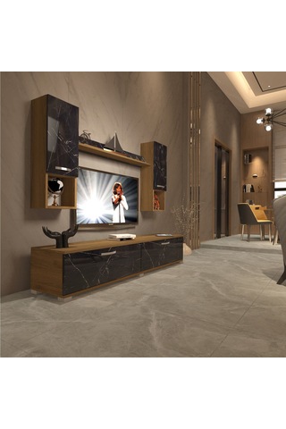 Decoraktiv Eko 5da Mdf Std Tv Ünitesi Tv Sehpası Pera - Siyah Mermer